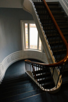 Wide shot of traditional staircase in a Copenhagen apartment building