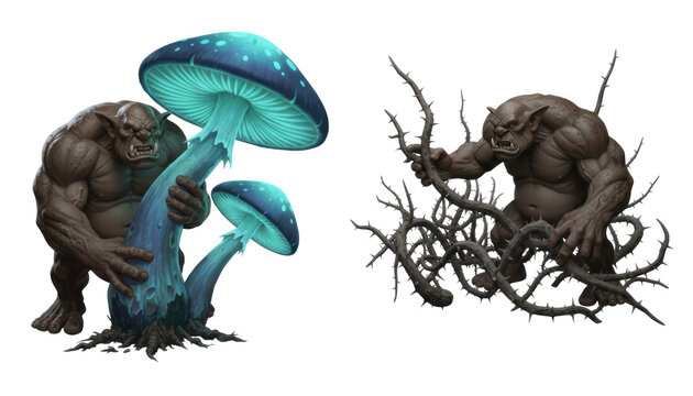 Fantasy Orcs with Glowing Mushrooms and Thorny Vines