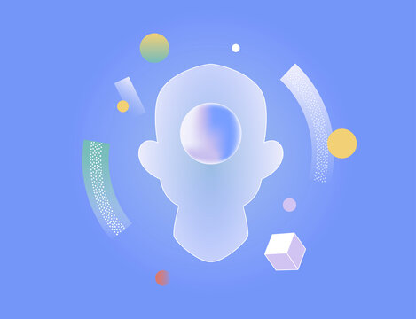 human head surrounded by digital elements &ndash;  digital identity