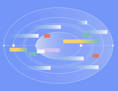 colorful data blocks moving through circular lines  - data flow