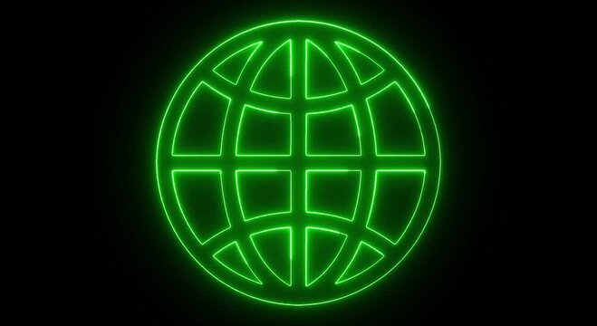 Neon Globe Network Icon Animation with Global Connectivity and Digital Technology