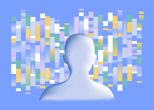 person silhouette with digital data blocks &ndash; concept of user data
