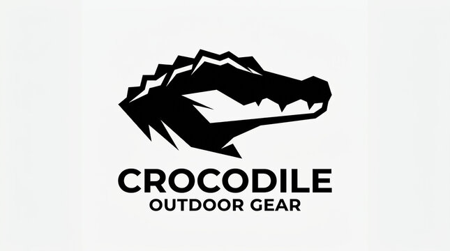 Minimalist black crocodile head silhouette logo design for modern outdoor gear branding identity concept with illustration stylized crocodile