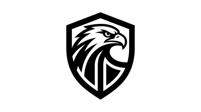 Minimalist eagle head profile inside shield crest emblem vector graphic design element for corporate branding with white vector illustration