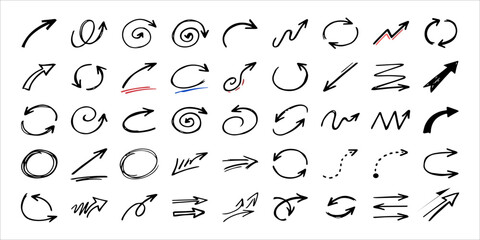 Collection of hand drawn arrow and circular doodle style vector elements © MstSabikunnahar