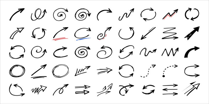 Collection of hand drawn arrow and circular doodle style vector elements