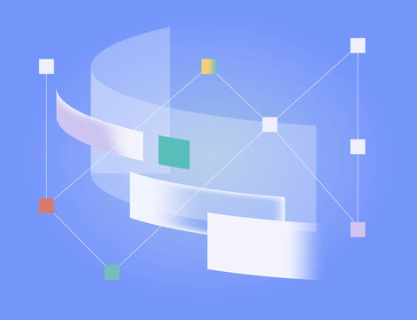 transparent data panels with connected nodes &ndash; of digital network