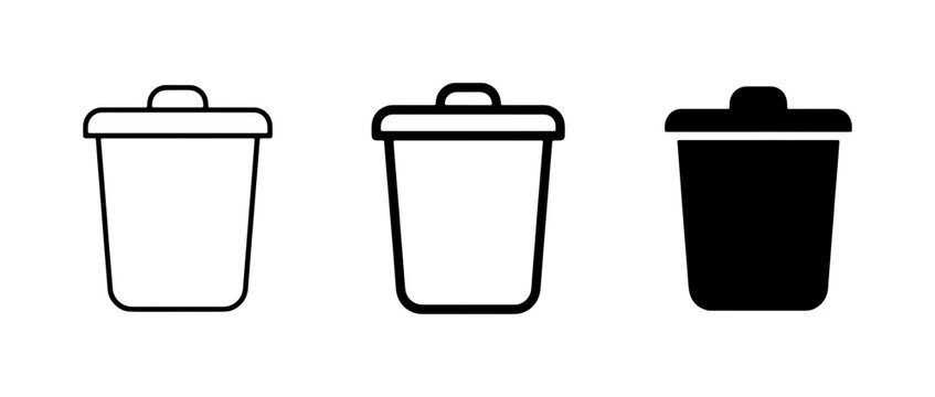 Trash Can Icons, Delete Symbol, Waste Bin Vector Graphics, Recycle Bin Set