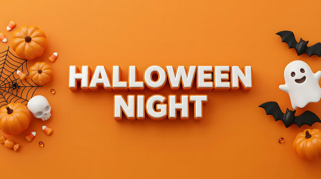 A spooky and delightful halloween night scene with pumpkins ghosts and bats for festive celebrations