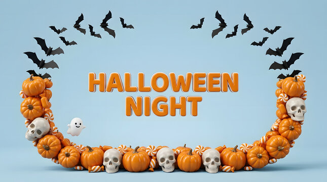 A festive halloween night scene featuring pumpkins bats and a ghostly ambiance for spooky celebrations