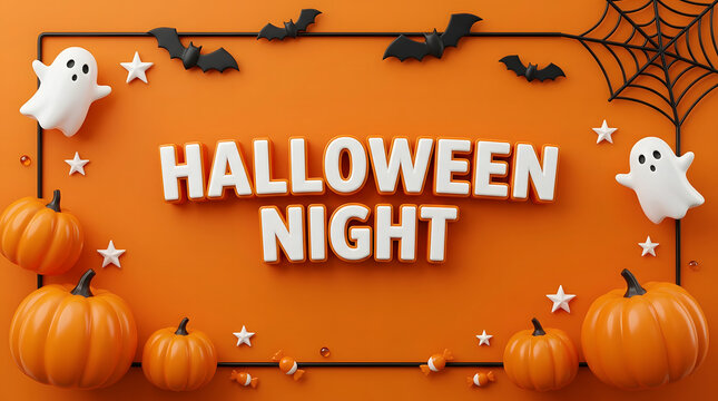 A spooky and delightful halloween night scene with pumpkins ghosts and bats for festive celebrations