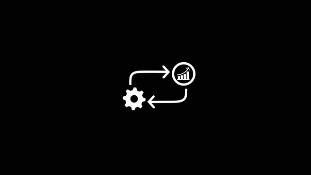Financial management symbol, business management icon, business icon with gear while on black background. 4k video