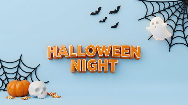 A spooky and delightful halloween night scene with pumpkins bats and creepy spiderwebs