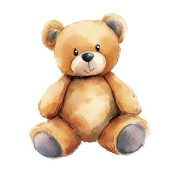 Teddy Bear, clipart vector in watercolor style with flowing brushwork, isolated on a white background.