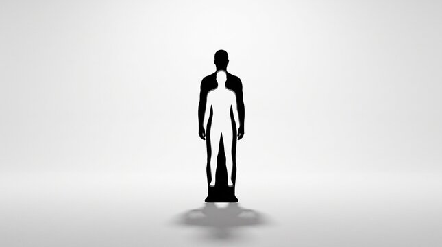 Abstract illustration of human duality and inner self concept with nested silhouettes on a gray background