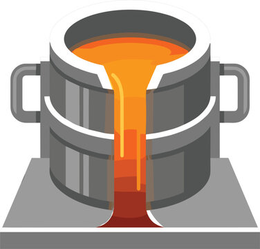 Industrial metal foundry ladle pouring molten glowing hot liquid steel iron manufacturing vector illustration isolated on white
