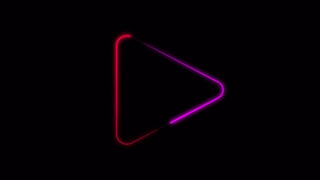 Abstract glowing neon play button symbol against dark background media playback