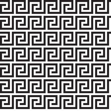 Black and White Greek Meander Pattern with Repeating Geometric Key Design for Borders and Textures