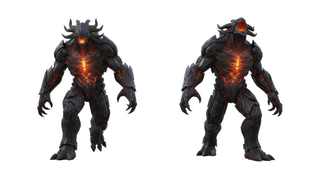 Two Fierce Magma Rock Monsters with Glowing Lava