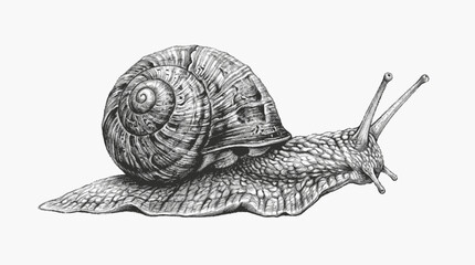 Black and white snail crawling on a textured surface Vector © Tamanna
