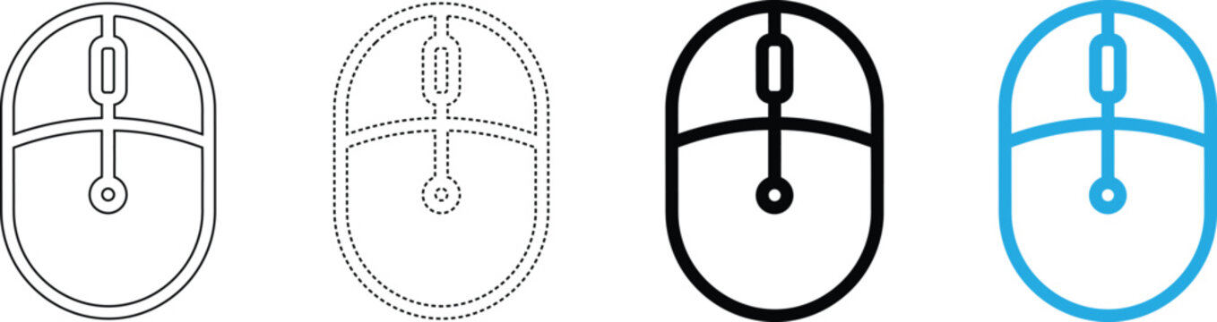 Computer mouse icon set collection, a handheld pointing device that detects two-dimensional motion.
