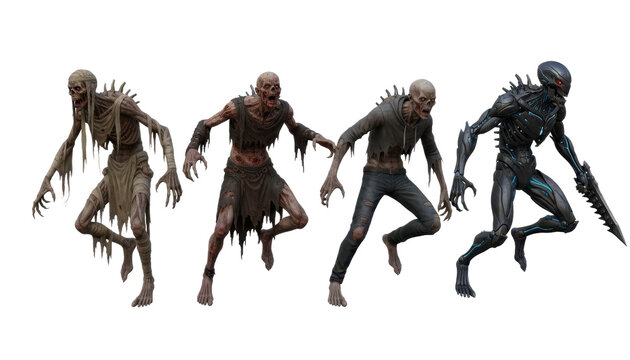 Collection of Terrifying Undead Monsters and Futuristic Cyborg Warrior