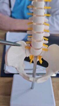 Learning about the human spine using a model during a classroom session