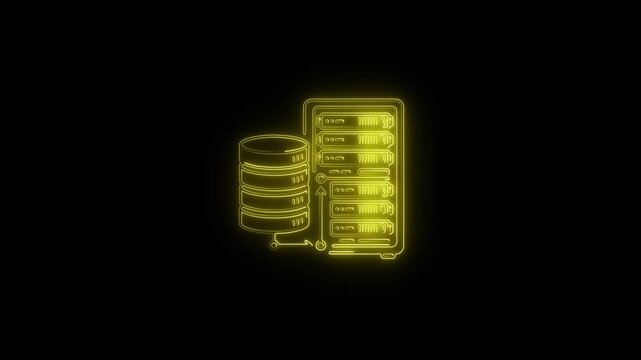Glowing yellow server and database icon on black background