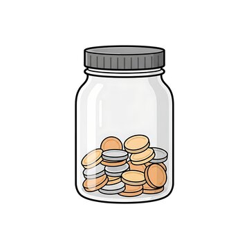 Glass jar filled with gold and silver coins for personal savings and financial growth.