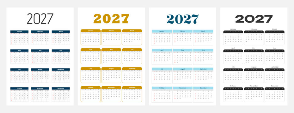 colorful 2027 new year calendar template in set of four