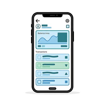 Smartphone displaying mobile application interface with data analytics and business charts