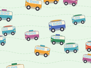 Fototapeta premium Retro Camper Vans Pattern Road Trip Summer Background