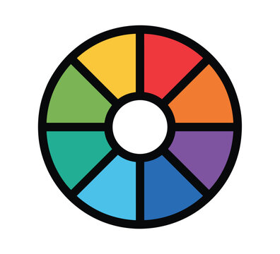 Color Wheel. A vibrant color wheel, segmented into eight distinct hues, illustrates the spectrum of visible light and serves as a fundamental tool for artists and designers.