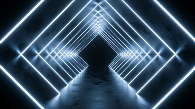 Futuristic Neon Tunnel with Glowing Blue Lights