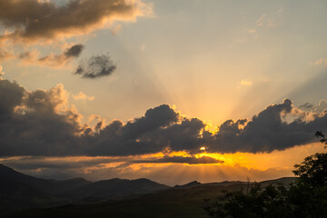 Naklejka premium Gorgeous sunset landmark with mountains layers, Armenia