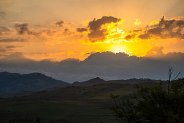 Naklejka premium Gorgeous sunset landmark with mountains layers, Armenia