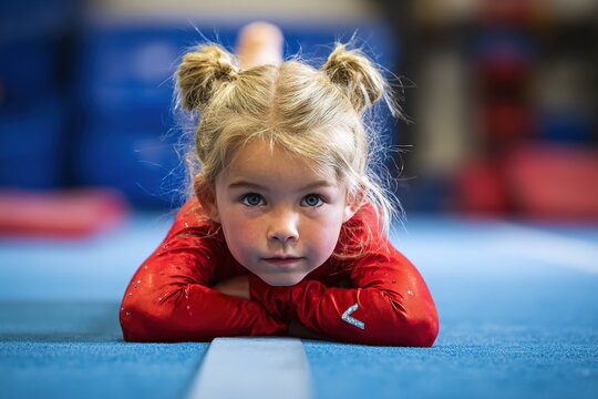 young gymnast practicing floor routine with focus