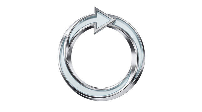 A metallic circular arrow icon representing refresh or reload isolated on transparent background
