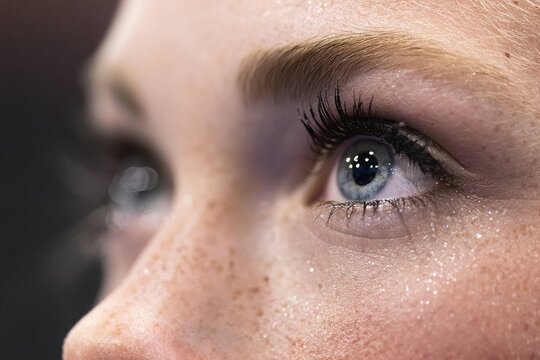 close-up of gymnast&rsquo;s focused eyes during routine