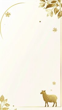 Vertical minimal New Year card with a tiny golden sheep and thin gold circle