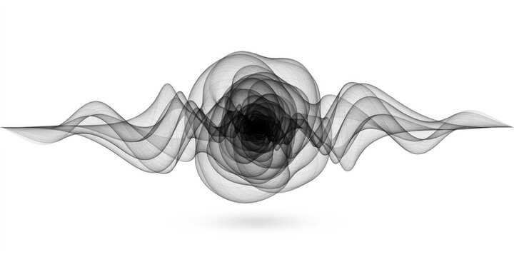 Abstract black and white swirling smoke wave pattern on white background