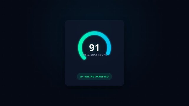 Digital energy efficiency score dashboard with high performance rating comparative building data, for sustainability analysis, smart infrastructure monitoring, eco-friendly technology