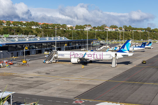 SATA Air Azores airplanes at Ponta Delgada airport in Portugal