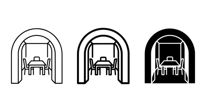 Archway Dining Booths, Restaurant Seating Icons, Minimalist Food Service Vector Set