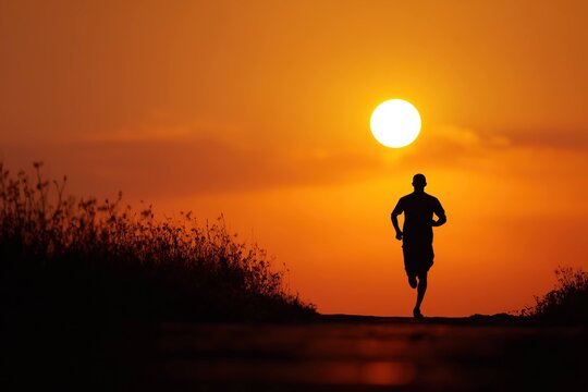 silhouette of a runner against the rising sun