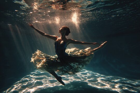 synchronized swimmer in elegant pose underwater