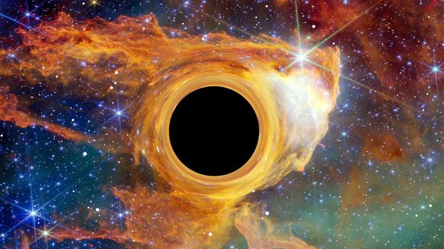 Black Hole Surrounded By A Beautiful Deep Space Nebula Cloud In The Endless Universe With Millions Of Galaxies