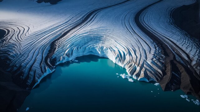 Glacial Lagoon and Textured Ice Field Aerial View