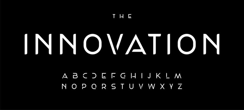futuristic innovation font alphabet letters. Modern typography. Minimal architecture typographic design. Future letter set, architect logo, space style headline, monogram type. Isolated vector typeset