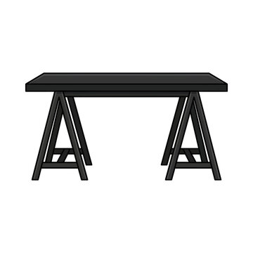 Black trestle table on a white background